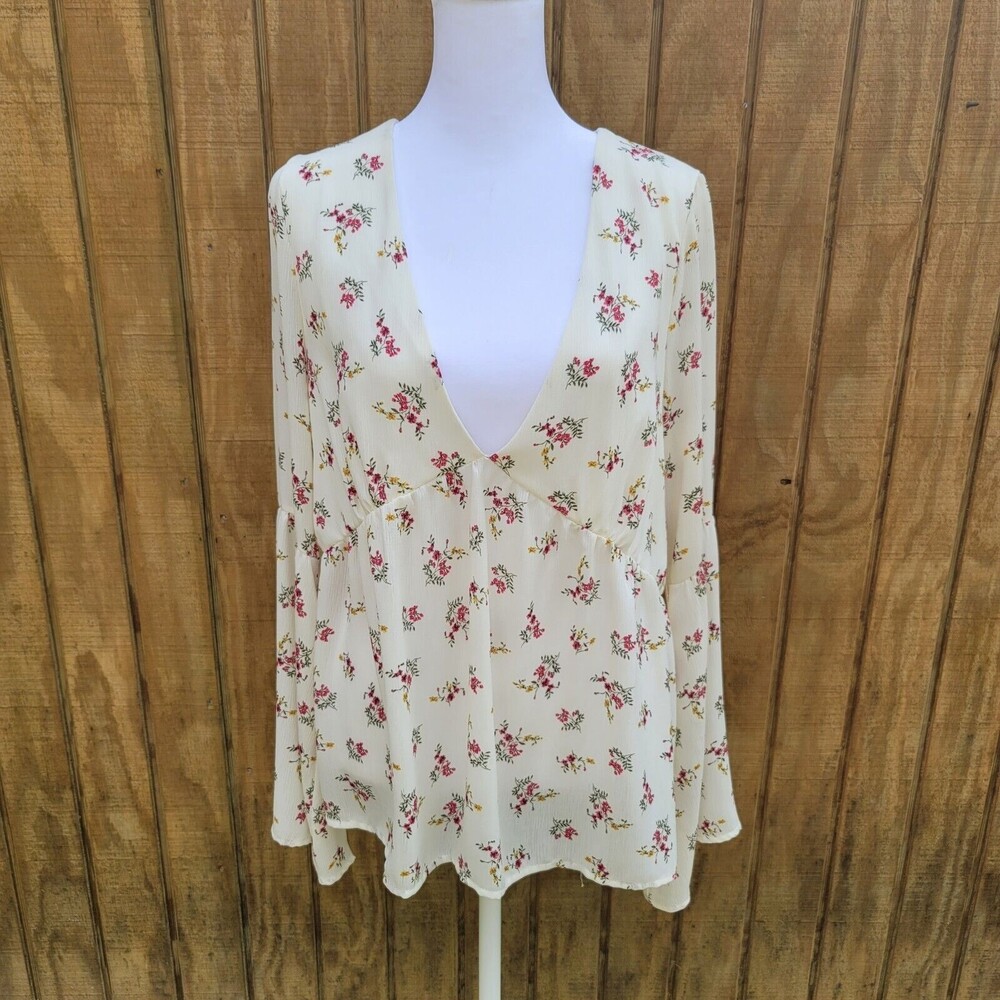 Altar'd State Floral VNeck Bell Sleeve Top NWT